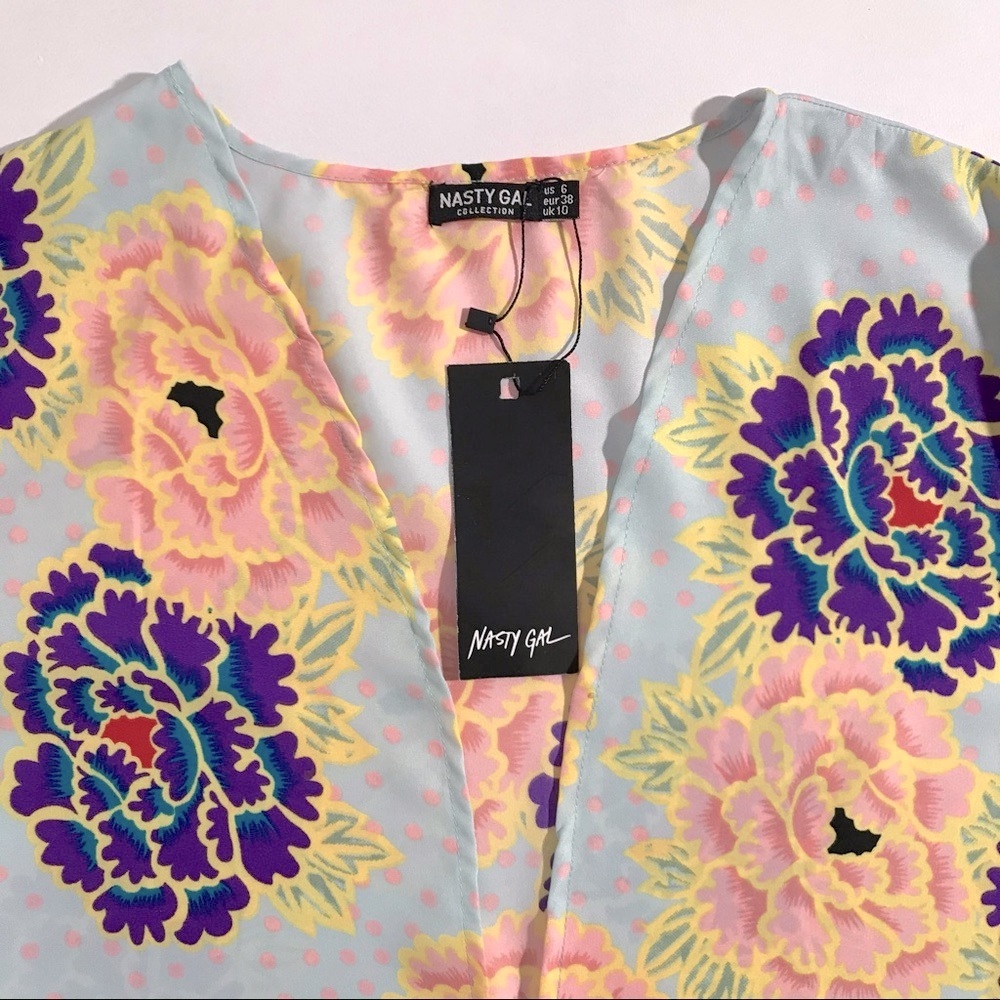 NWT Beautiful Flower of Love Peonies Floral Kimono Duster Kaftan Pink Purple - Picture 3 of 14